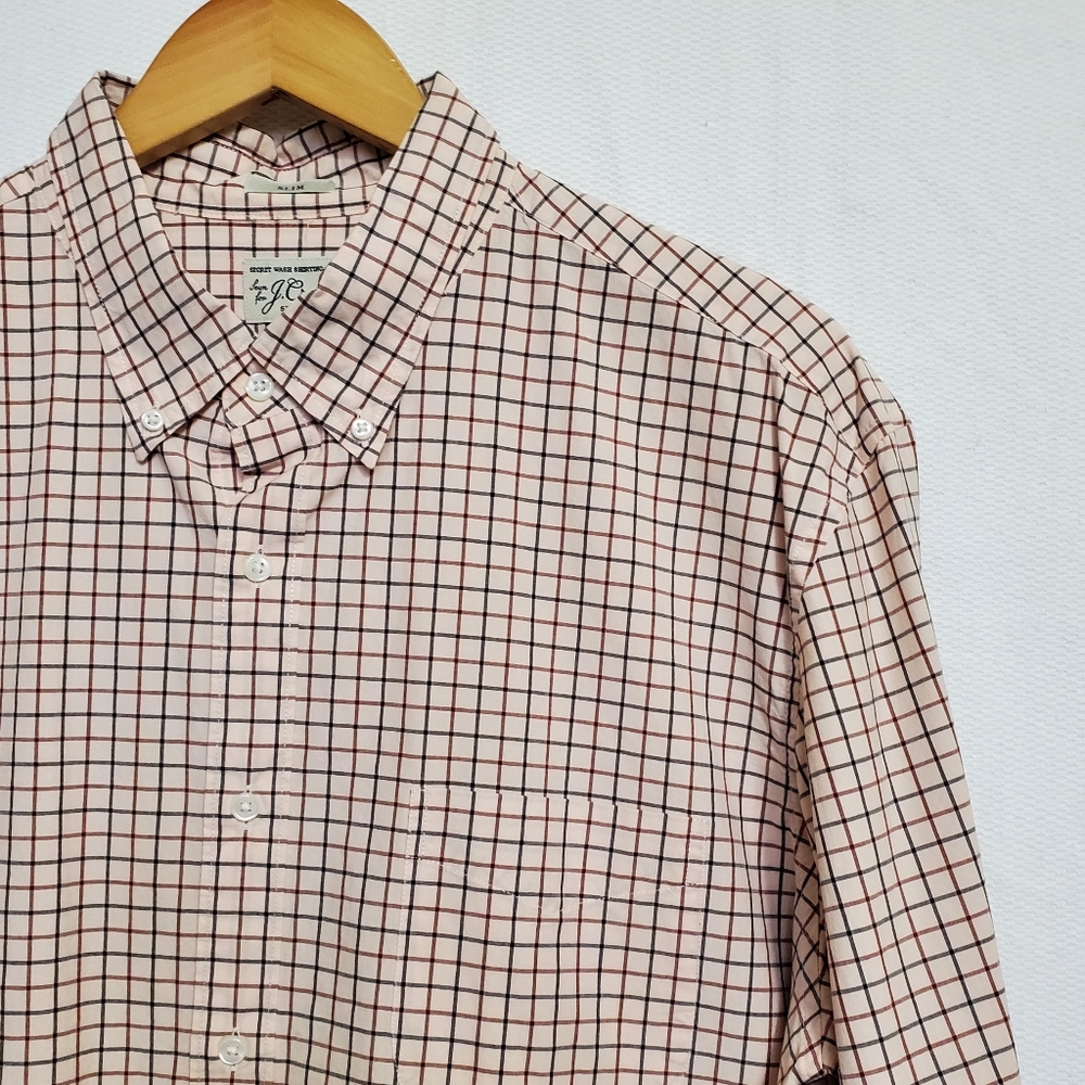 J. Crew Mens Longsleeve Button Down Shirt Cream Plaid Size XL